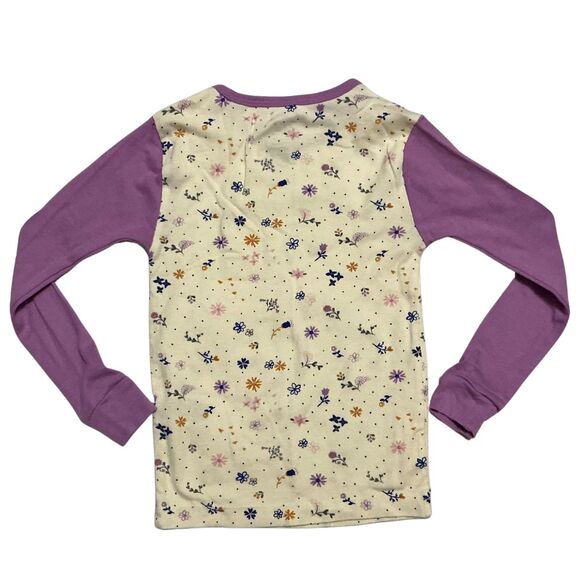 Girls Snug-Fit 2-Piece Pajama Set Size 4T Cream with Purple Owl & Flower Print - Picture 4 of 9